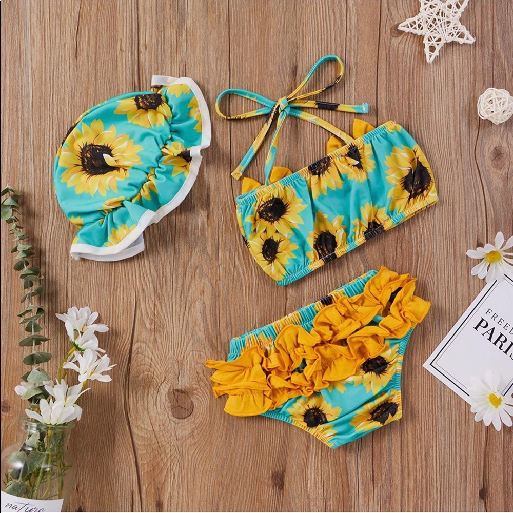 3 Piece Sunflower Swimsuit Set